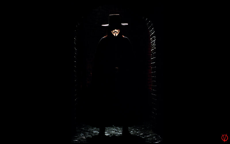 V for Vendetta character in dark alley