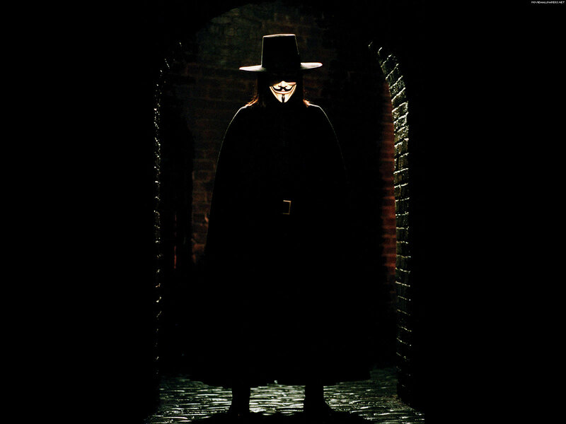 V for Vendetta character in dark alley