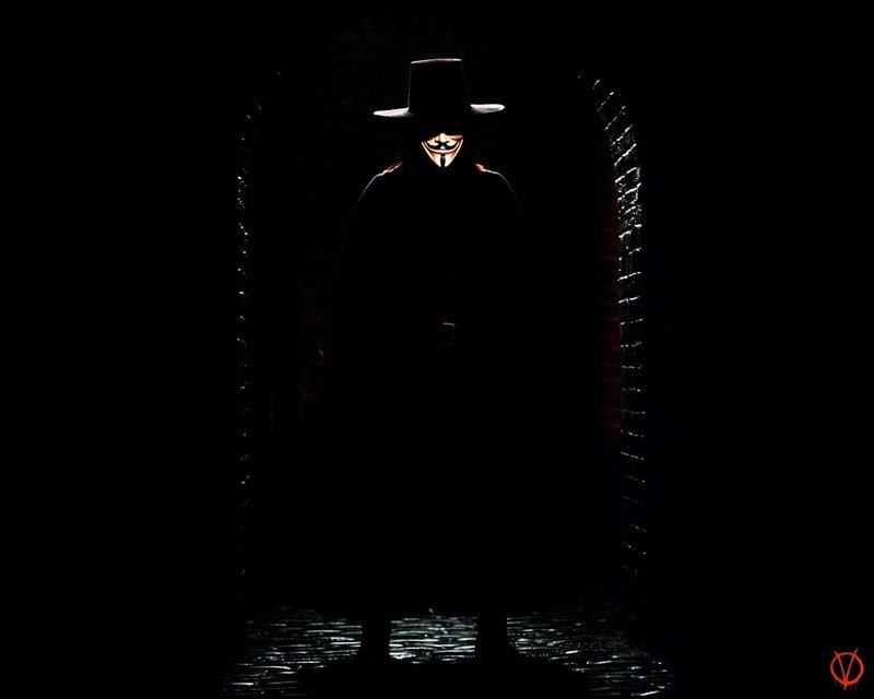 V for Vendetta character in dark alley