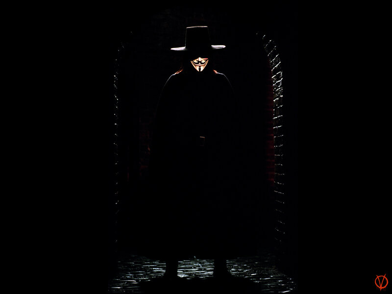 V for Vendetta character in dark alley