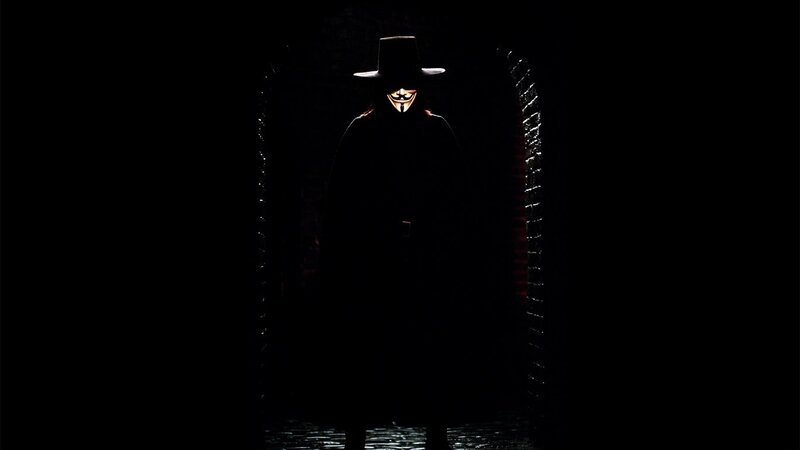 V for Vendetta character in dark alley