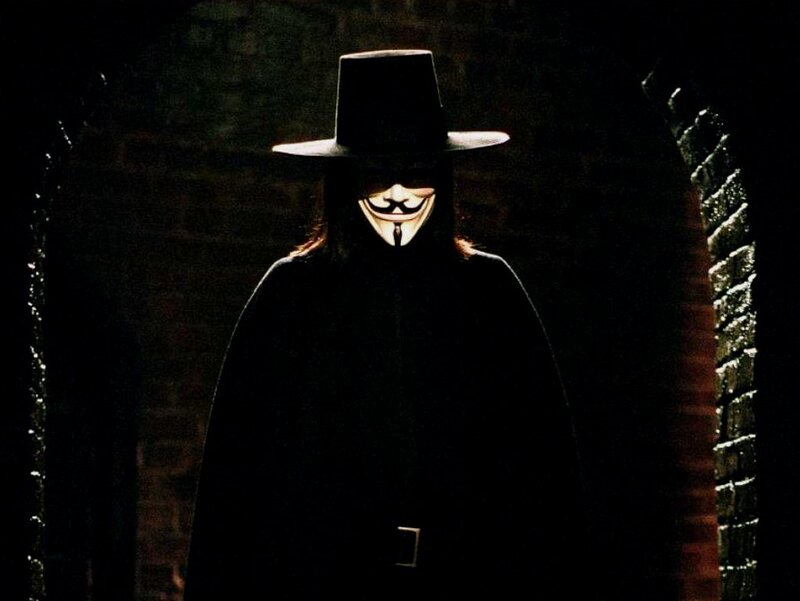V for Vendetta character in dark archway