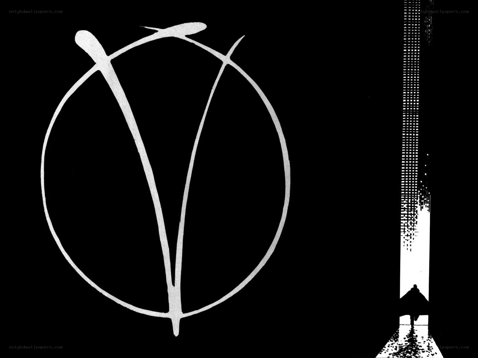 V for Vendetta logo and silhouette