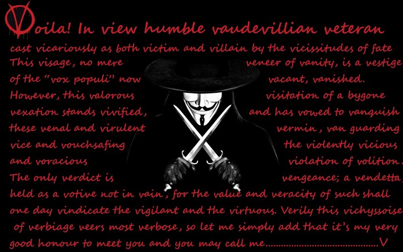 V for Vendetta text and imagery