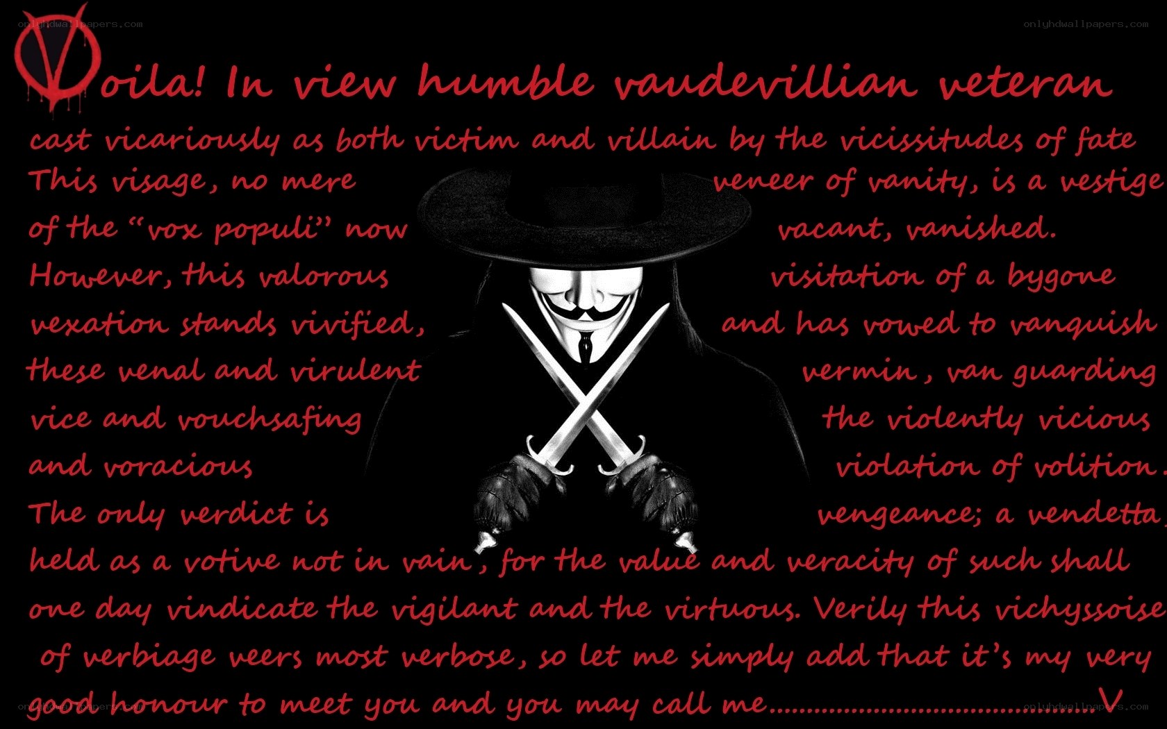 V for Vendetta text and imagery