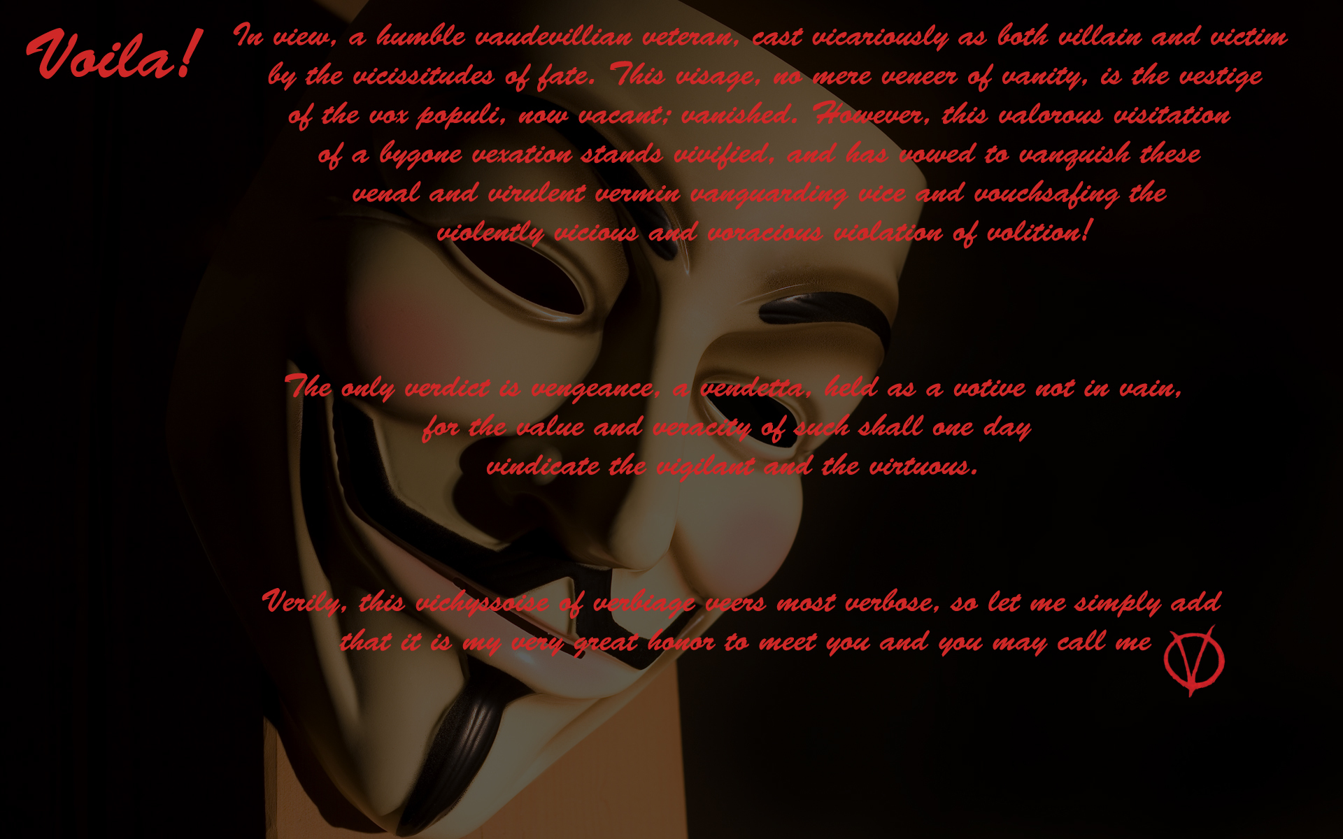 V for Vendetta text and mask