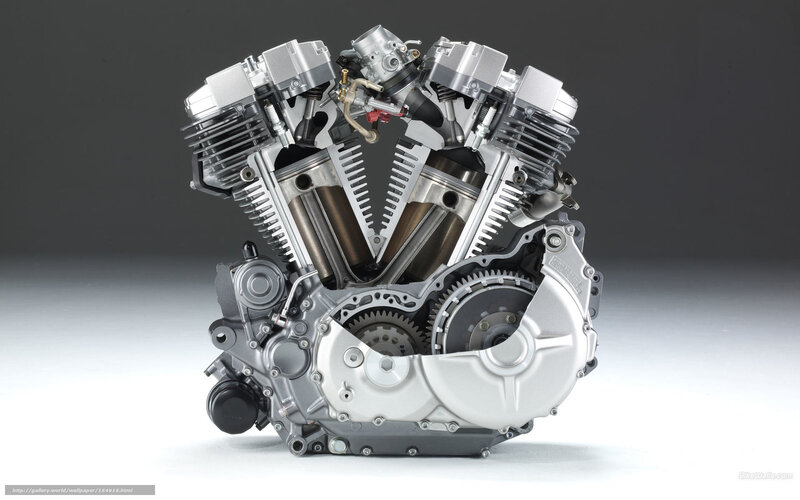 V-twin motorcycle engine cutaway