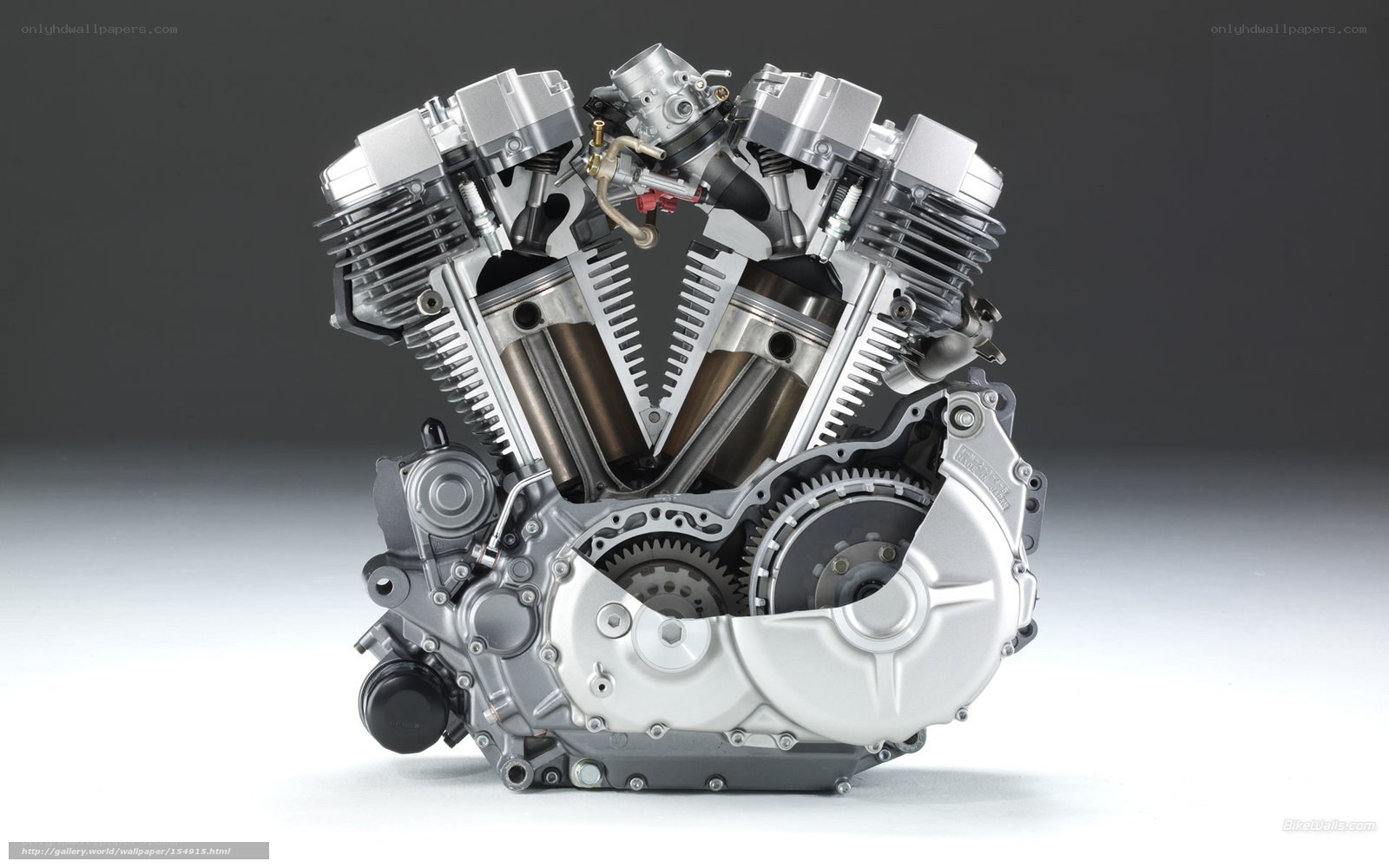 V-twin motorcycle engine cutaway