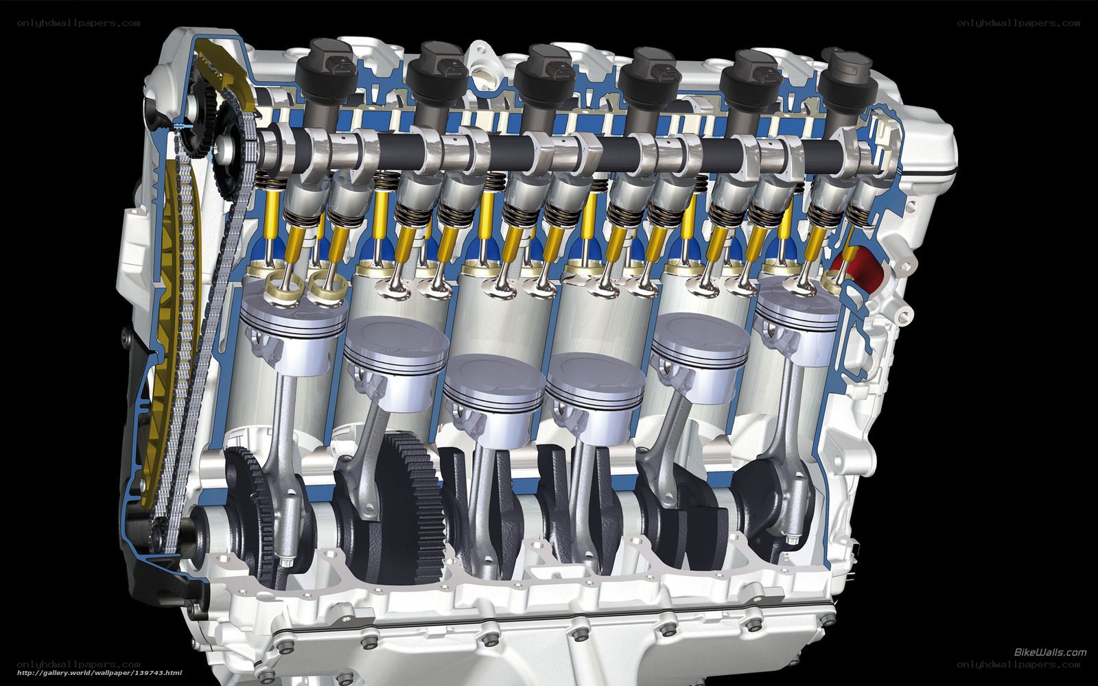 V8 Engine Cutaway View