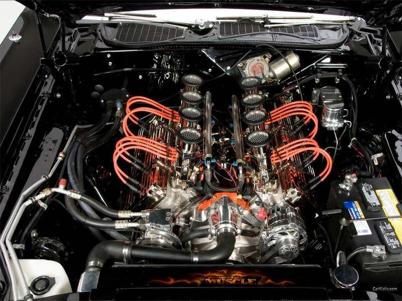 V8 engine in a muscle car