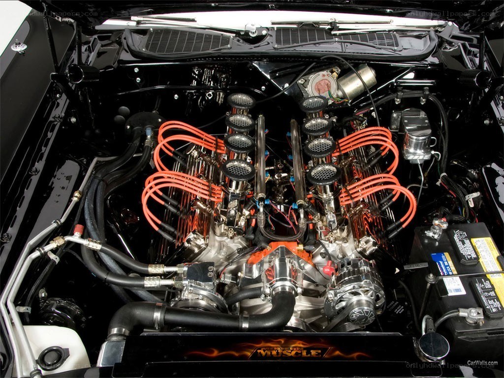 V8 engine in a muscle car