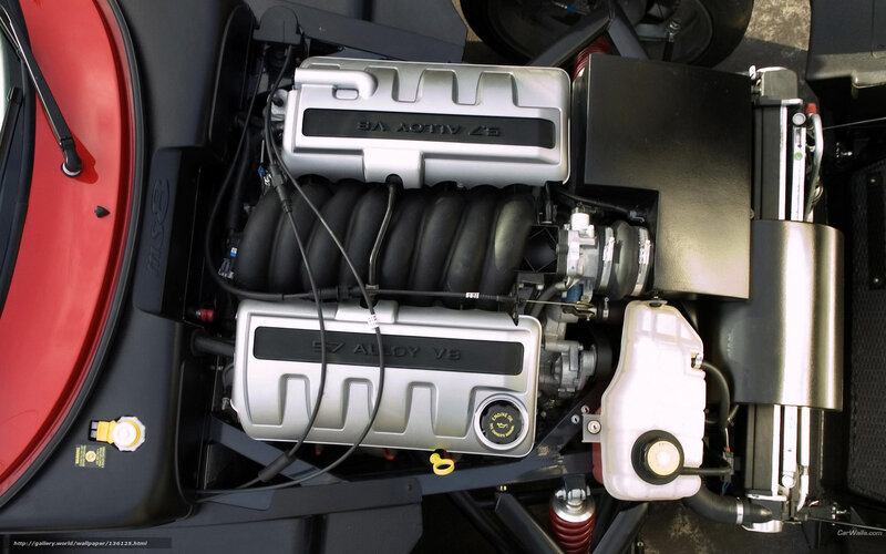 V8 engine in a red car