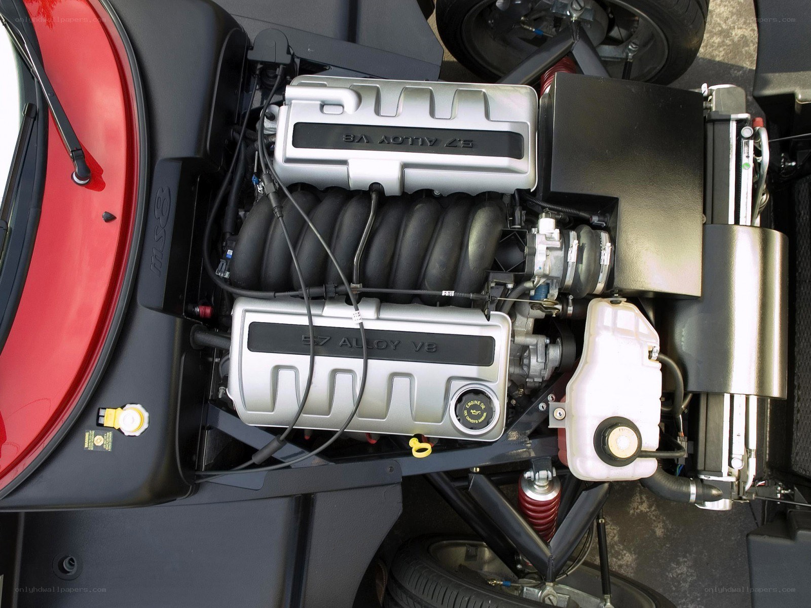 V8 engine in a sports car