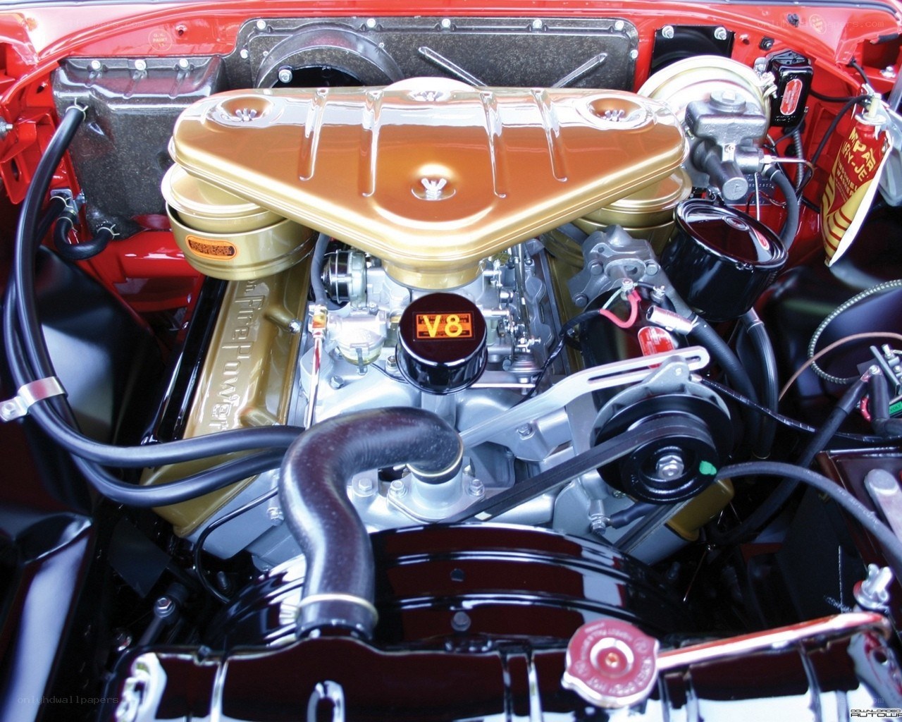 V8 engine in red car