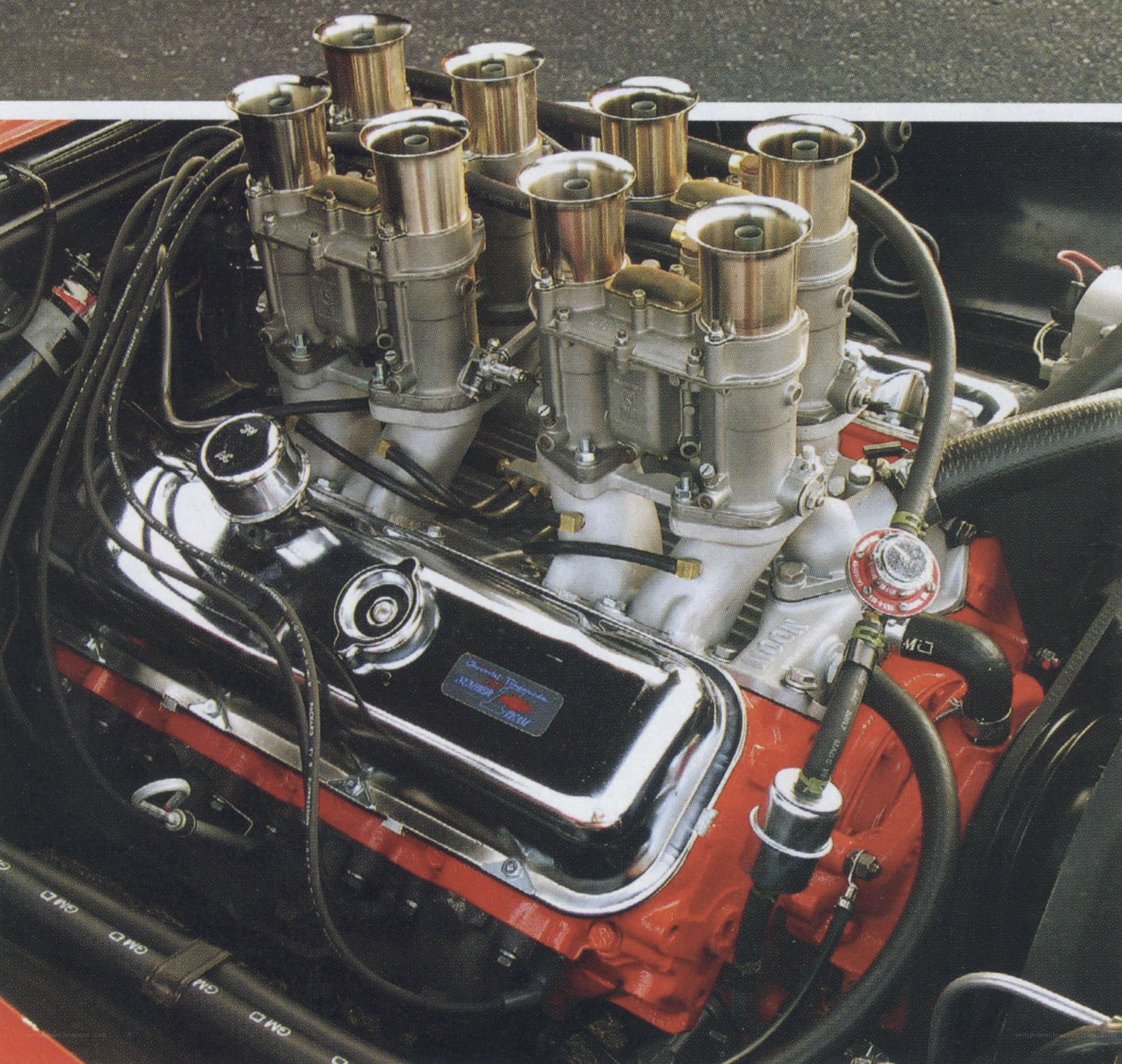 V8 engine with carburetors
