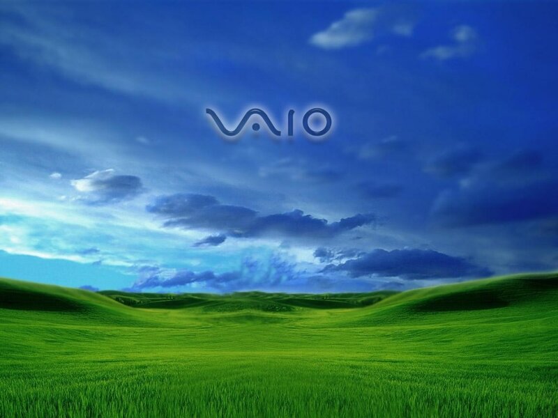 Vaio logo on green hills