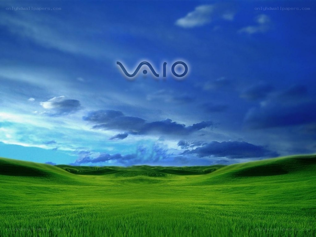 Vaio logo on green hills