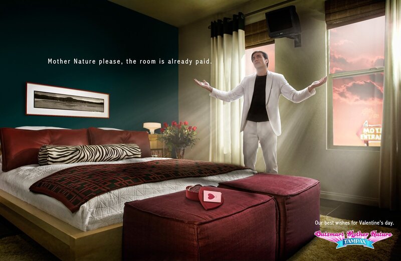 Valentine's Day ad with man in room
