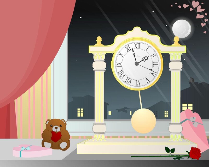 Valentine's Day clock scene