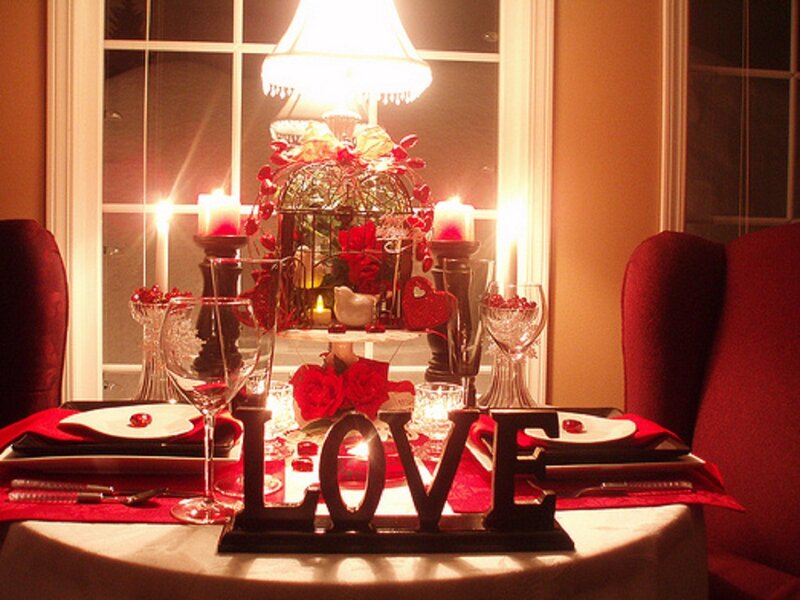 Valentine's Day Table Setting — Red, Romantic, Night, Photograph, Candles
