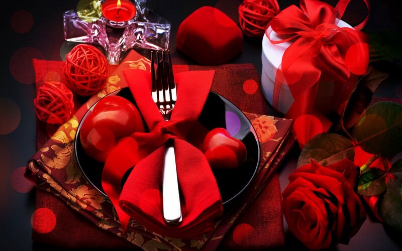Valentine's Day Table Setting — Red, Romantic, Night, Photograph, Red Roses