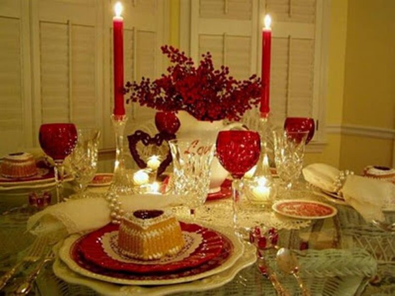 Valentine's Day Table Setting — Red, Romantic, Night, Photograph