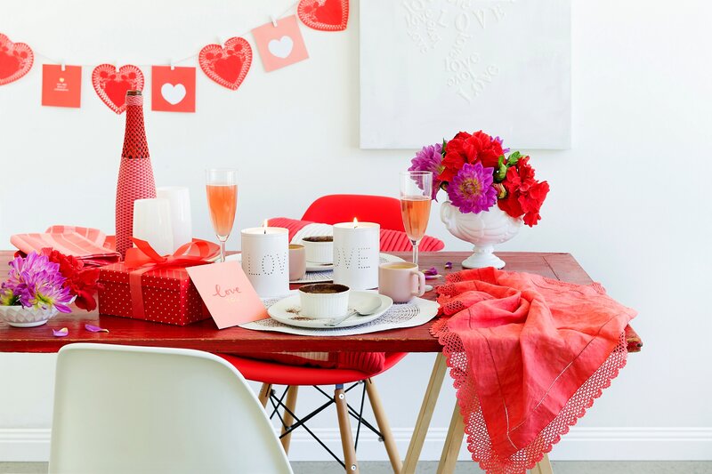 Valentine's Day Table Setting — Red, Romantic, Photograph, Flowers
