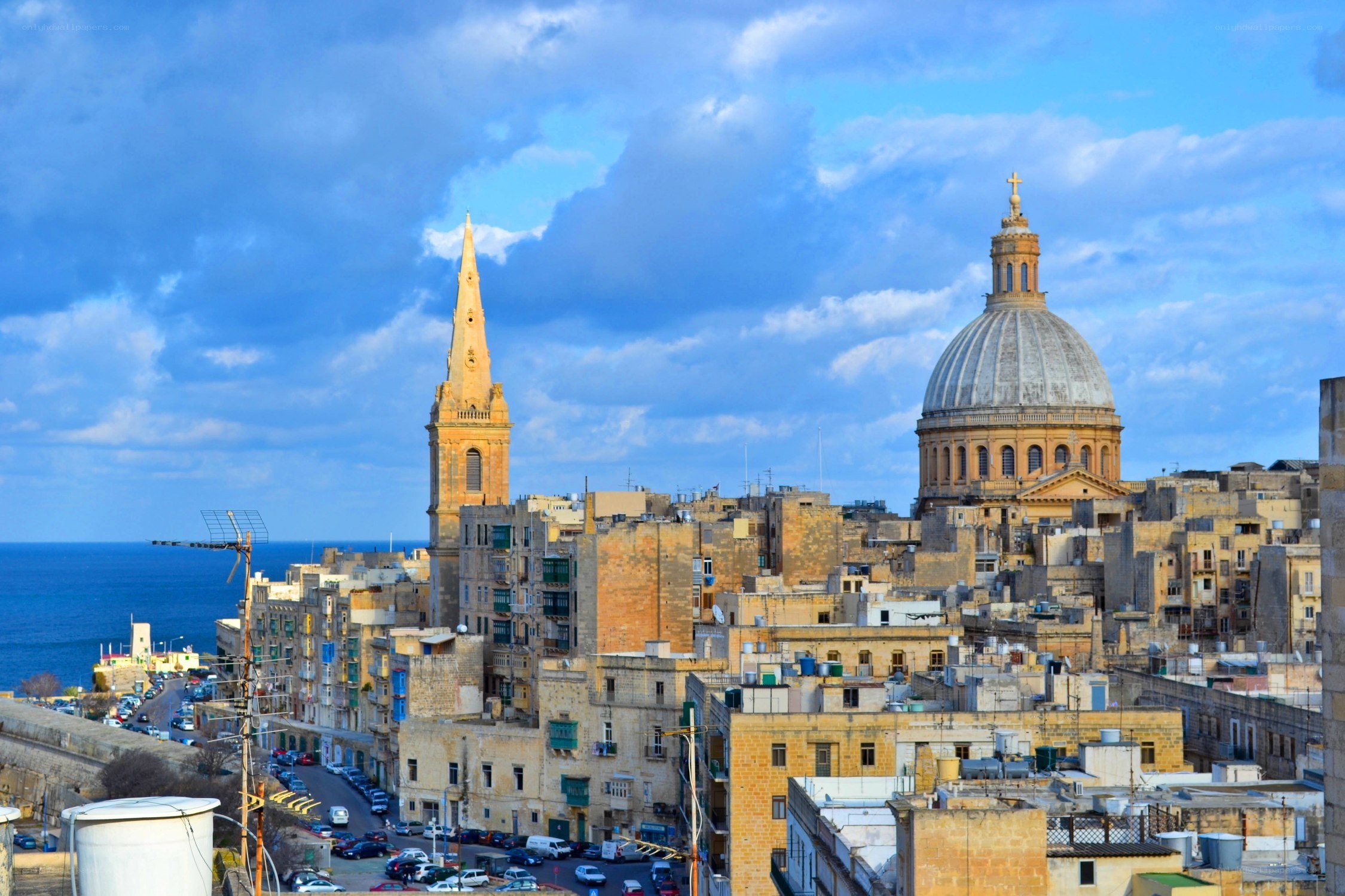 Valletta cityscape with domed cathedral