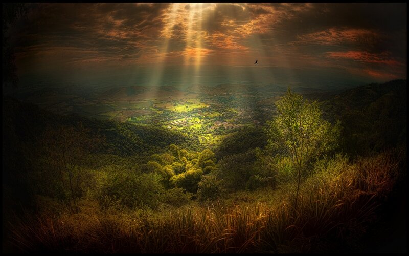 Valley Landscape at Sunset — Green