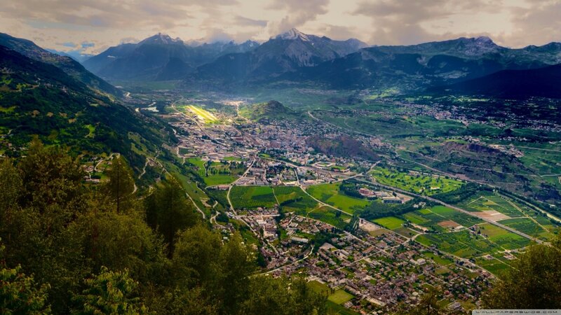 Valley Town in Mountains — Green