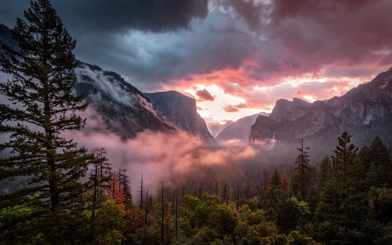Valley with Fog and Mountains — Pink