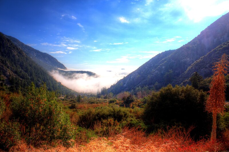 Valley with fog and mountains