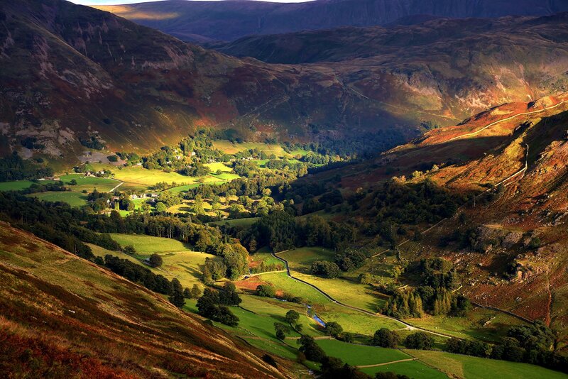 Valley with Green Fields — Serene, Sunset