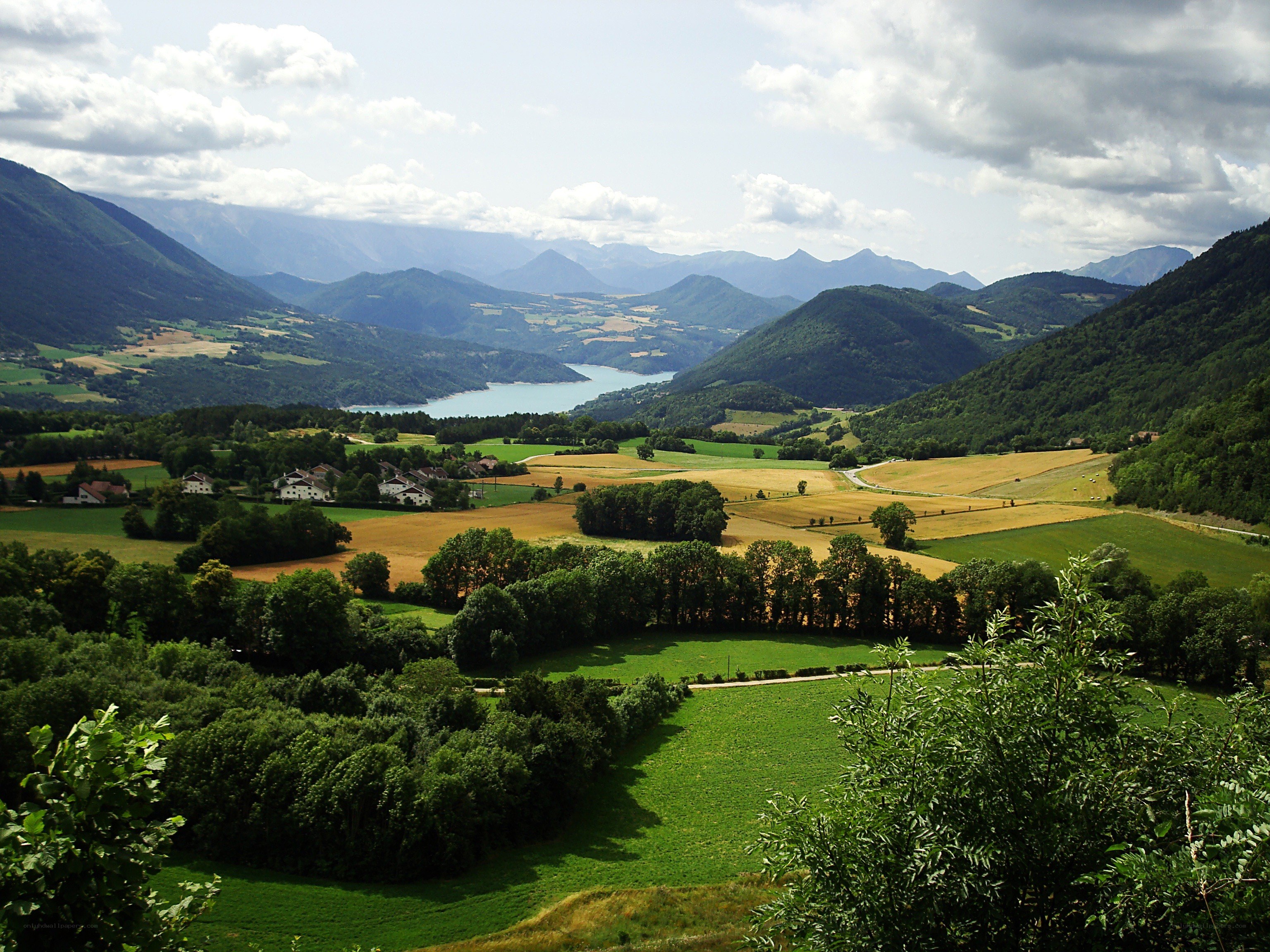 valley with lake and mountains