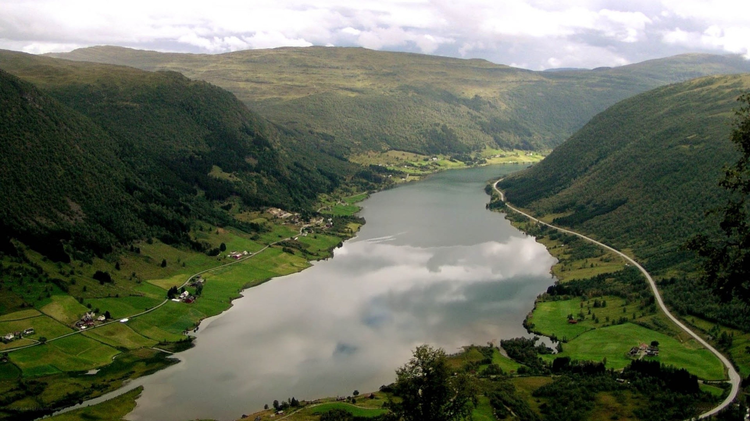 valley with lake and mountains