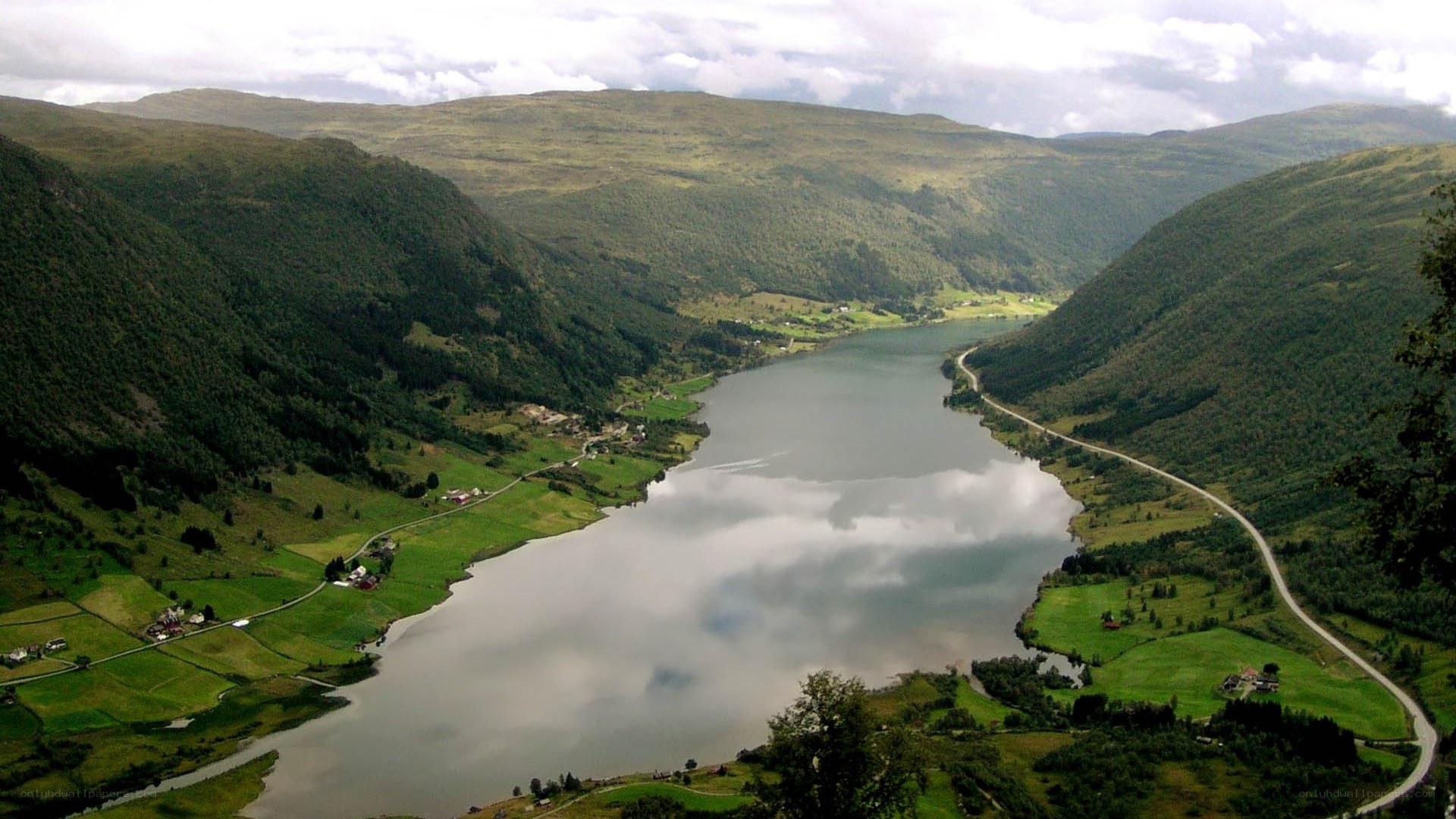 valley with lake and mountains
