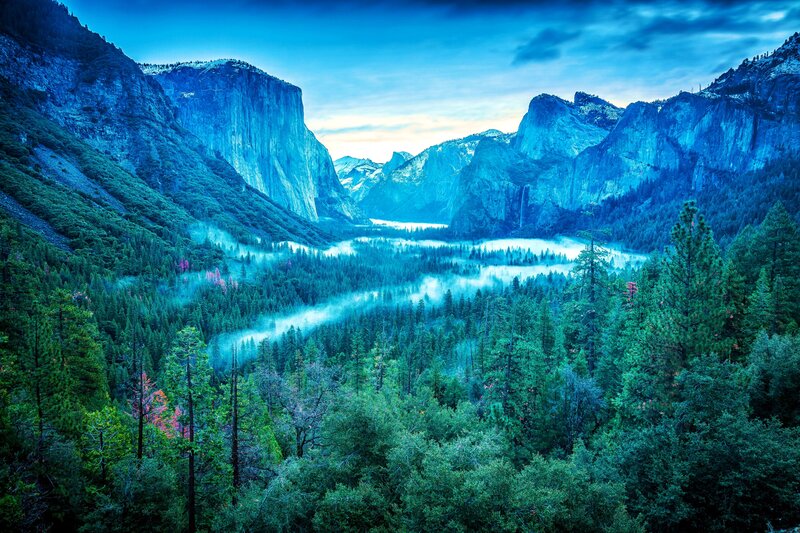 Valley with Mist and Mountains — Blue