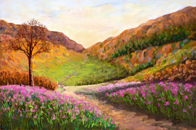 Valley with Purple Flowers