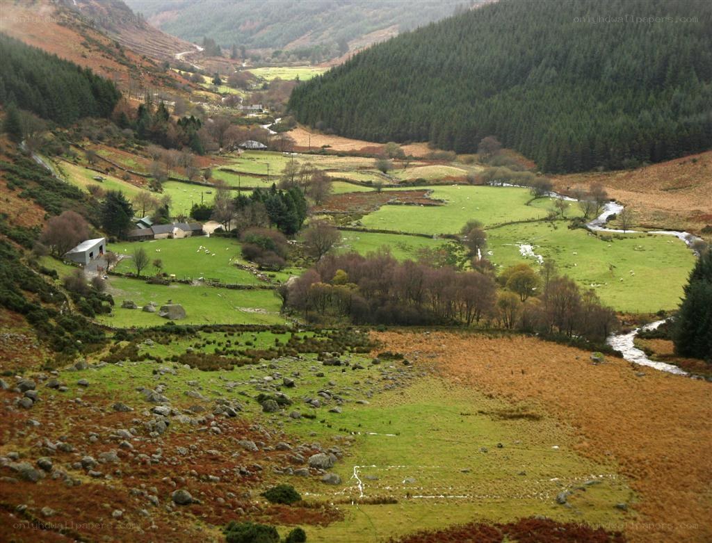 valley with river and farmland