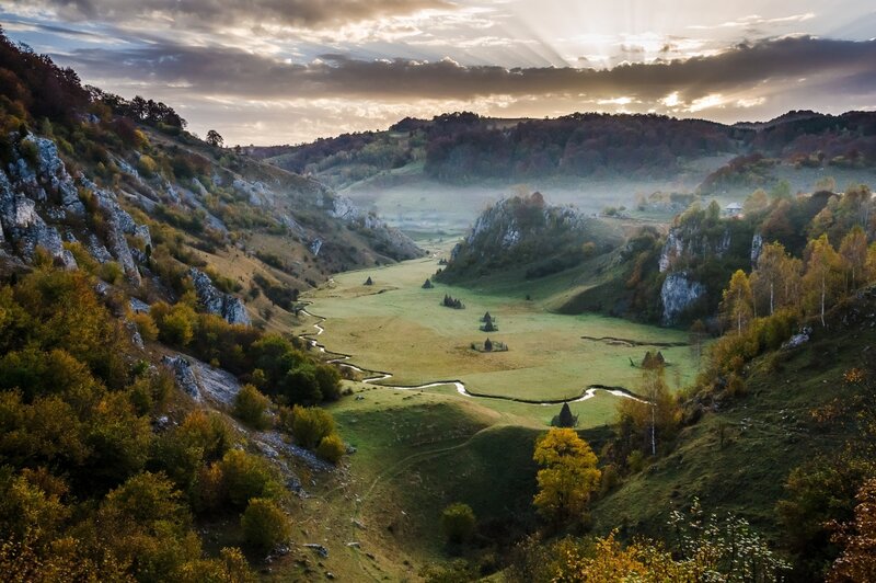 Valley with River and Hills