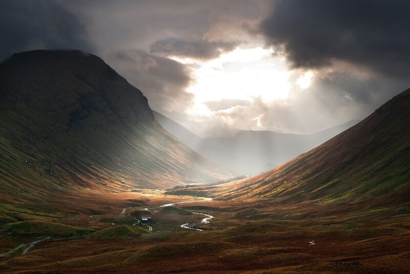 Valley with River and Mountains — Brown