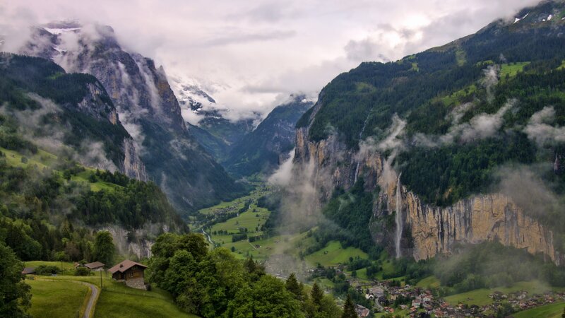 Valley with Waterfalls — Green