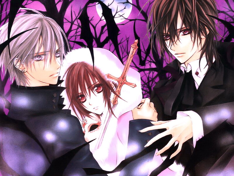 Vampire anime characters in a forest