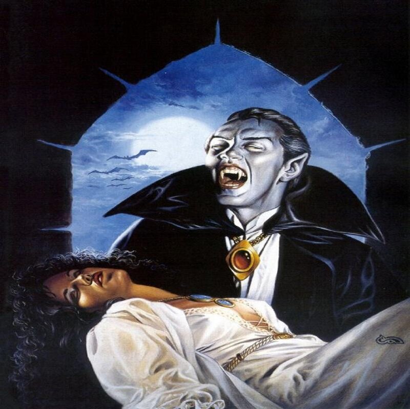 Vampire Attacking Woman — Black, Dramatic