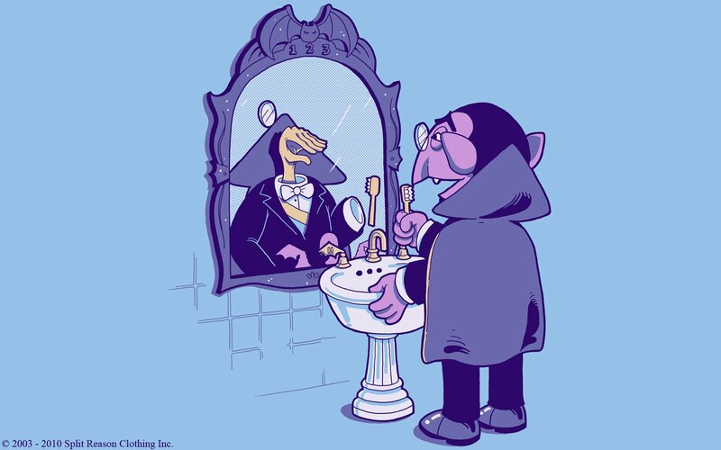 Vampire Brushing Teeth — Blue, Humorous