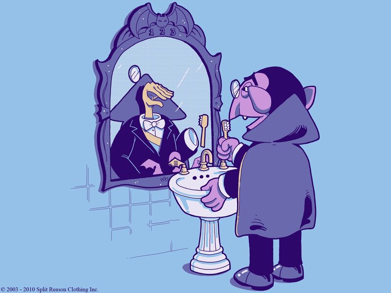 Vampire Brushing Teeth — Purple, Humorous