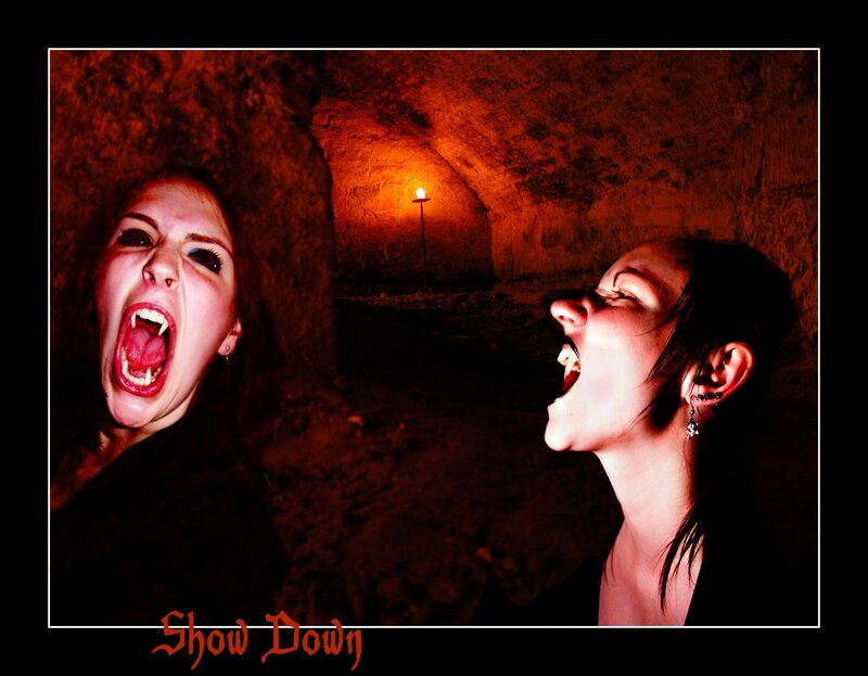 Vampire confrontation in a cave