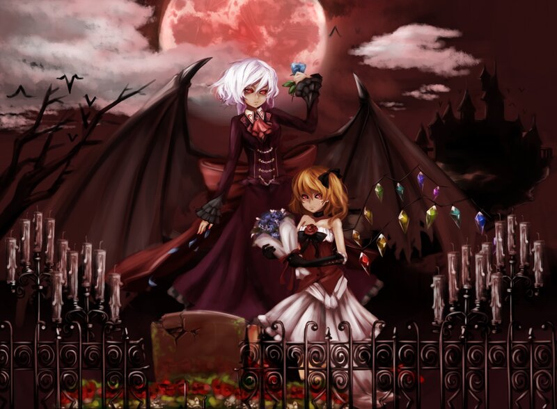 Vampire couple in a graveyard