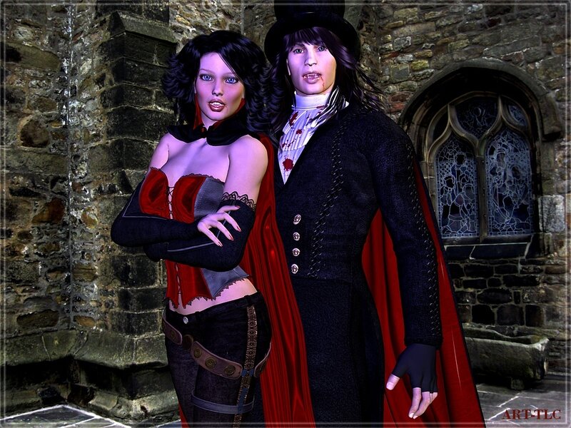 vampire couple in gothic setting