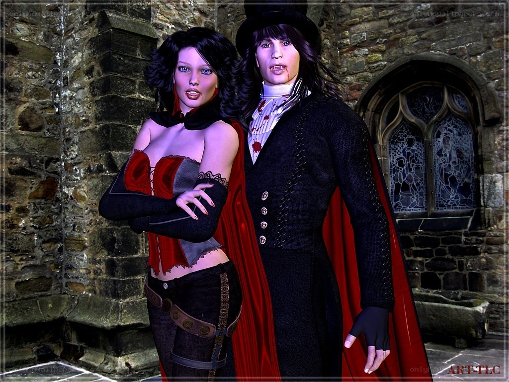 vampire couple in gothic setting